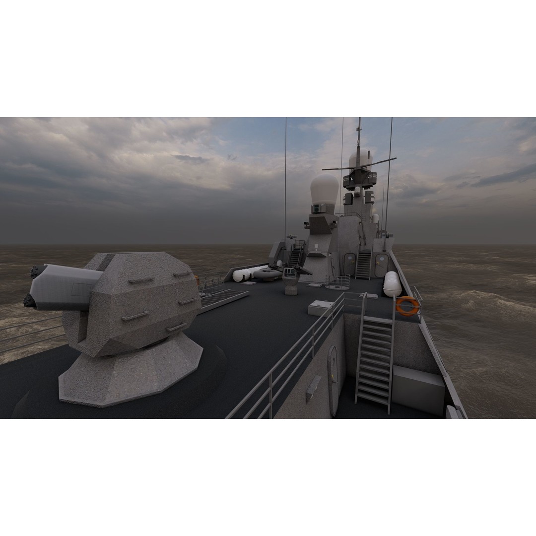 Frigate 3D Model – Military Vessel with Rigged Geometry, FBX, OBJ - View 5