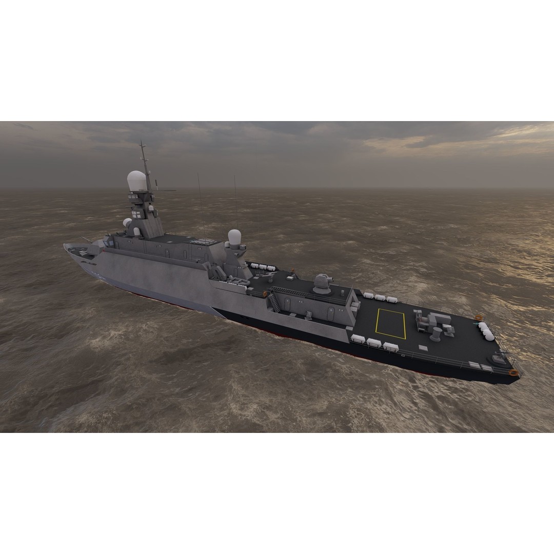Frigate 3D Model – Military Vessel with Rigged Geometry, FBX, OBJ - View 6