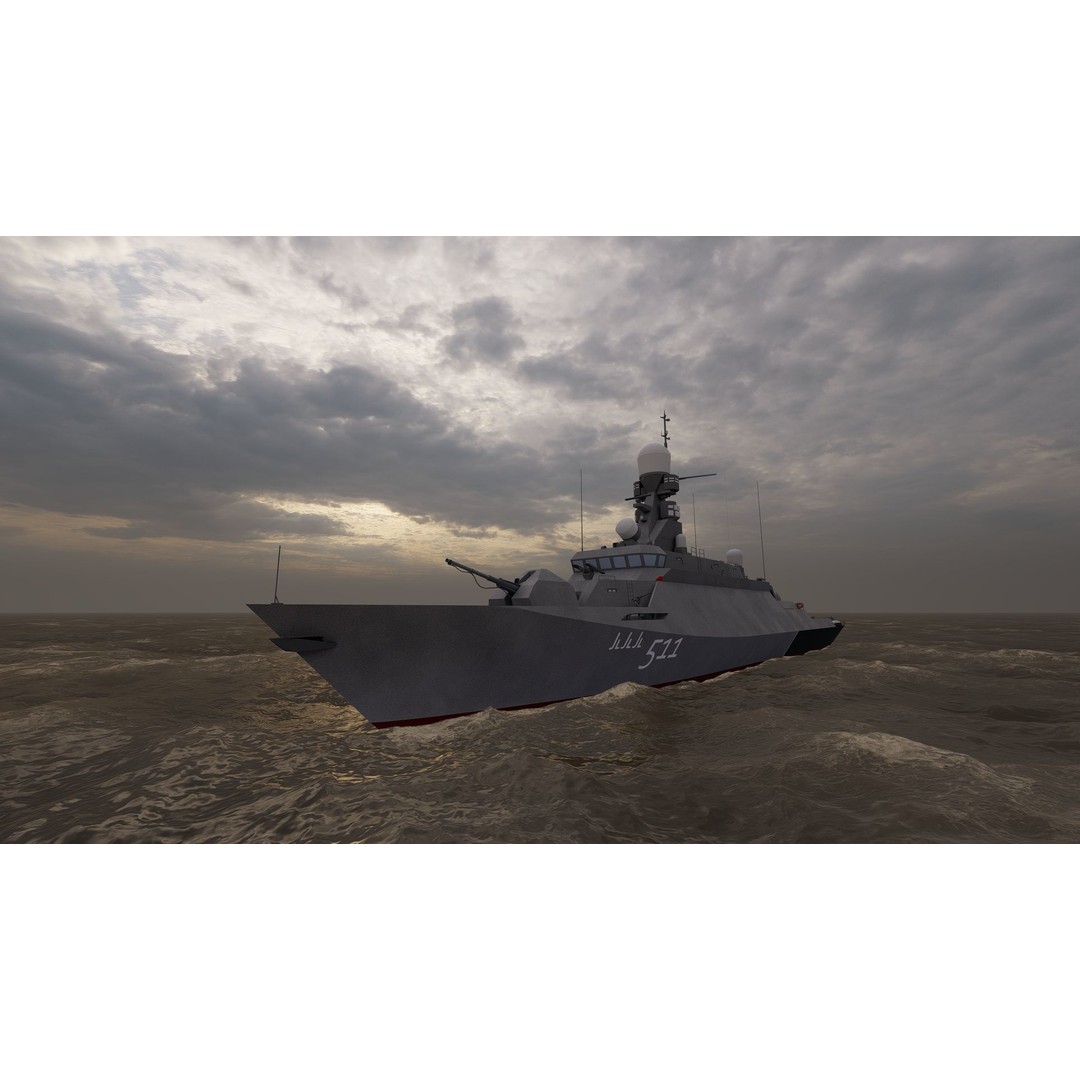 Frigate 3D Model – Military Vessel with Rigged Geometry, FBX, OBJ - View 7