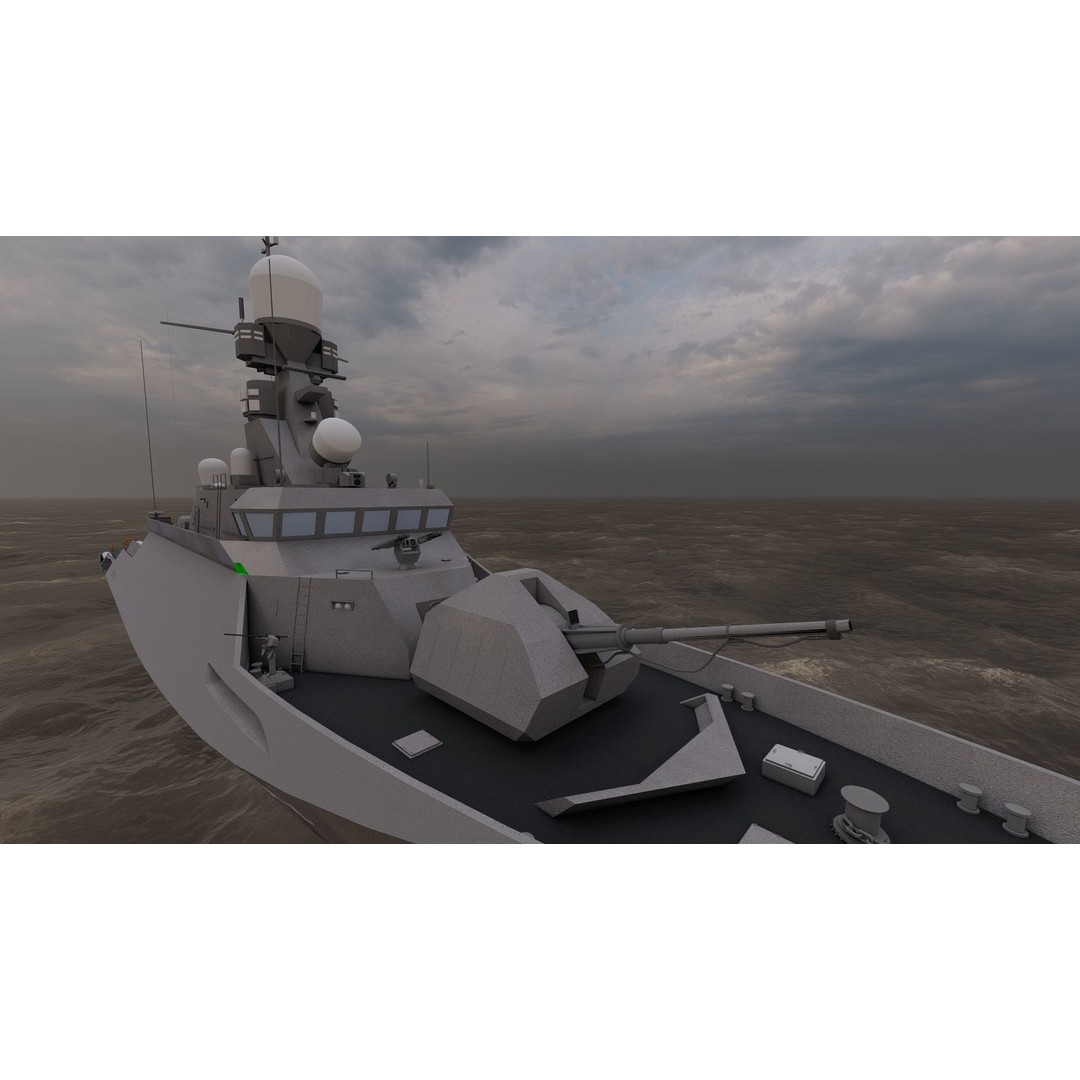 Frigate 3D Model – Military Vessel with Rigged Geometry, FBX, OBJ - View 8
