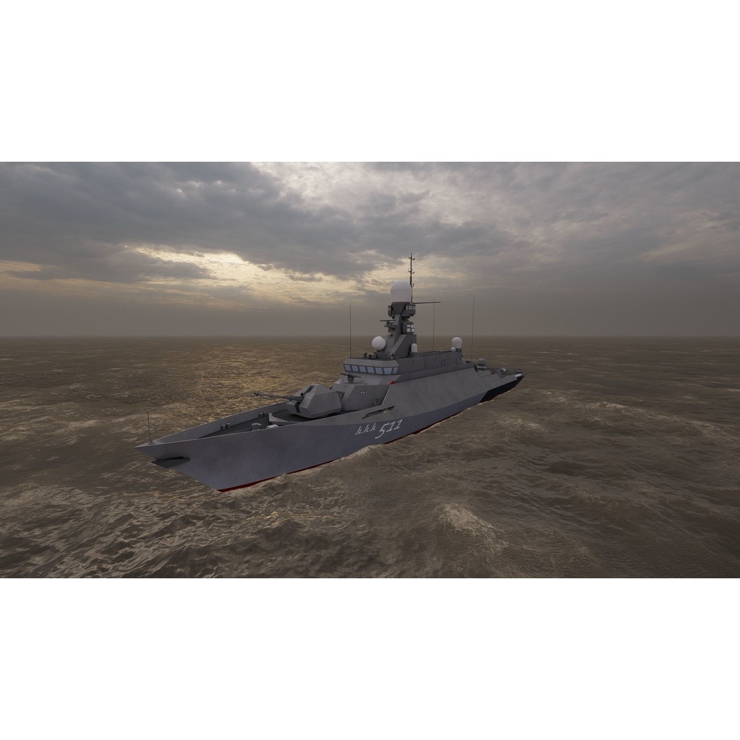 Frigate 3D Model – Military Vessel with Rigged Geometry, FBX, OBJ - View 9