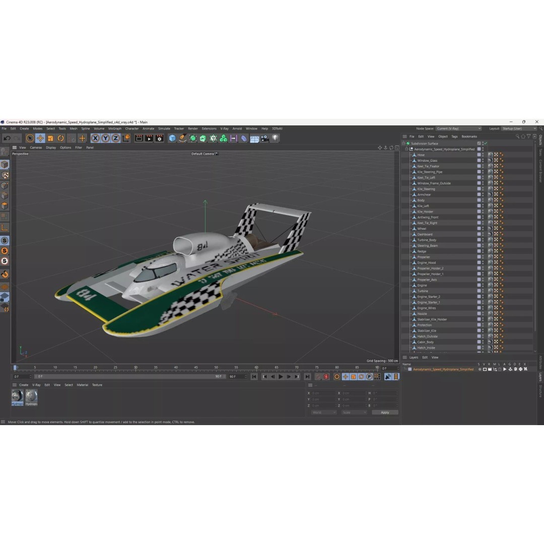 Aerodynamic Speed Hydroplane 3D Model – High-Quality Racing Watercraft, FBX