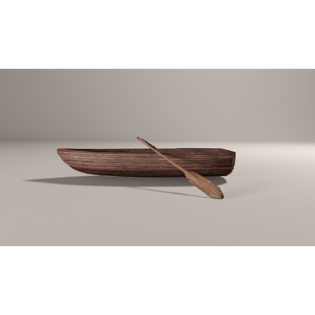 Boat 3D Model – Low Poly Historic Vessel with Oars, FBX - View 10