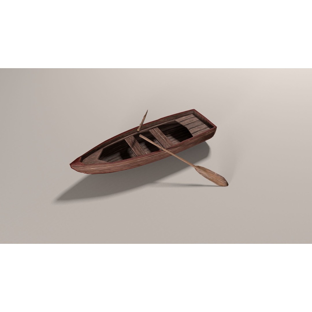 Boat 3D Model – Low Poly Historic Vessel with Oars, FBX - View 11