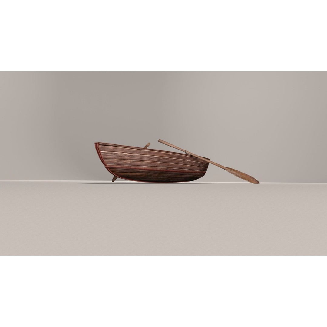 Boat 3D Model – Low Poly Historic Vessel with Oars, FBX - View 12