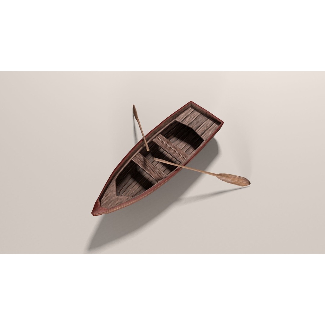 Boat 3D Model – Low Poly Historic Vessel with Oars, FBX - View 14