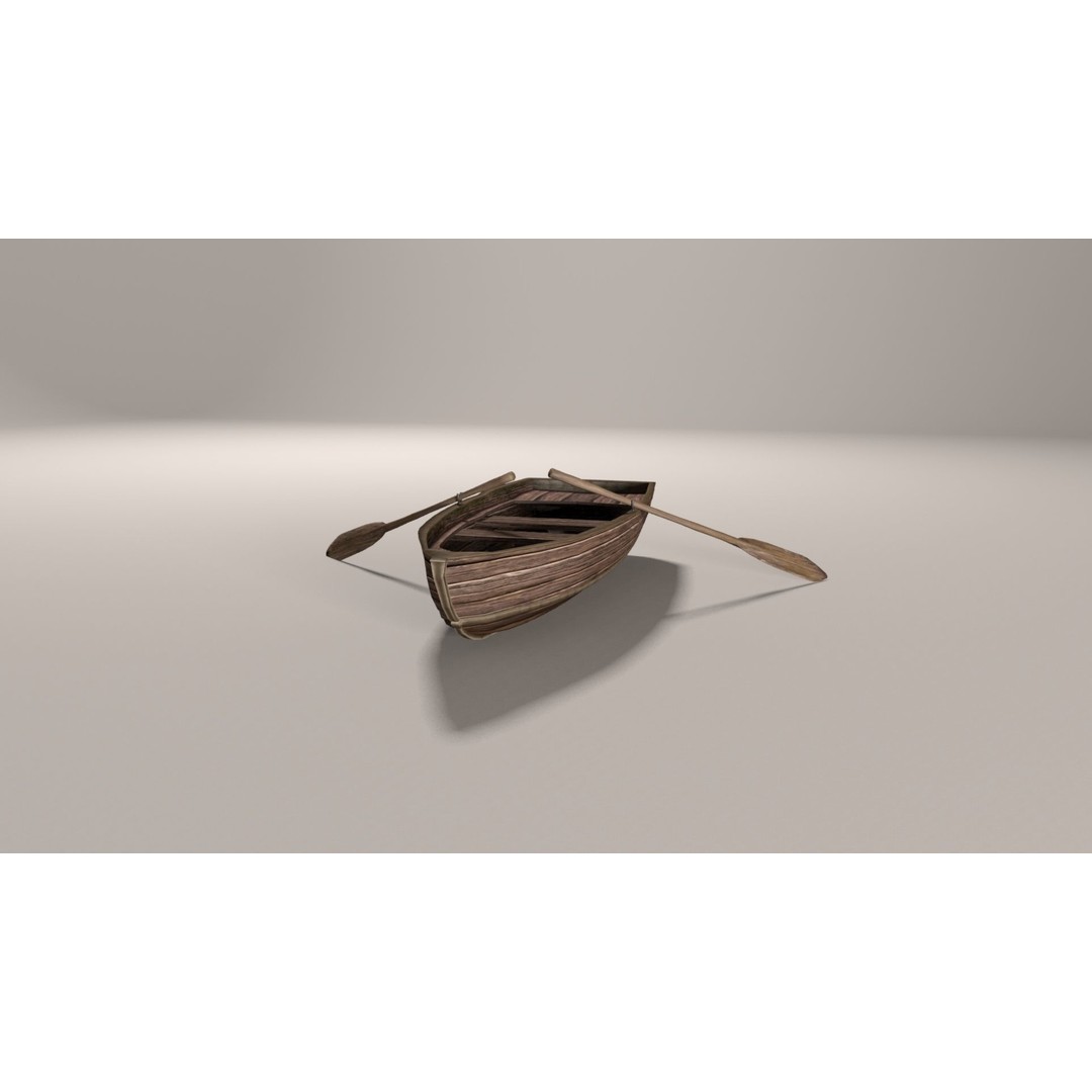 Boat 3D Model – Low Poly Historic Vessel with Oars, FBX - View 15