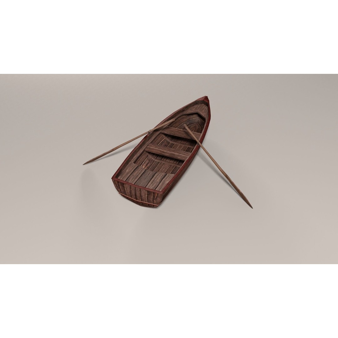 Boat 3D Model – Low Poly Historic Vessel with Oars, FBX - View 16