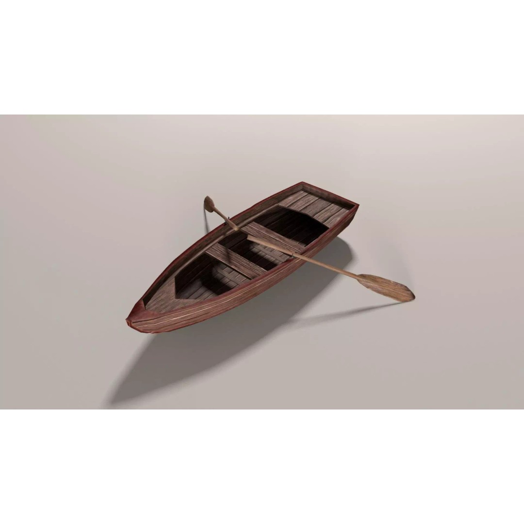 Boat 3D Model – Low Poly Historic Vessel with Oars, FBX - View 2