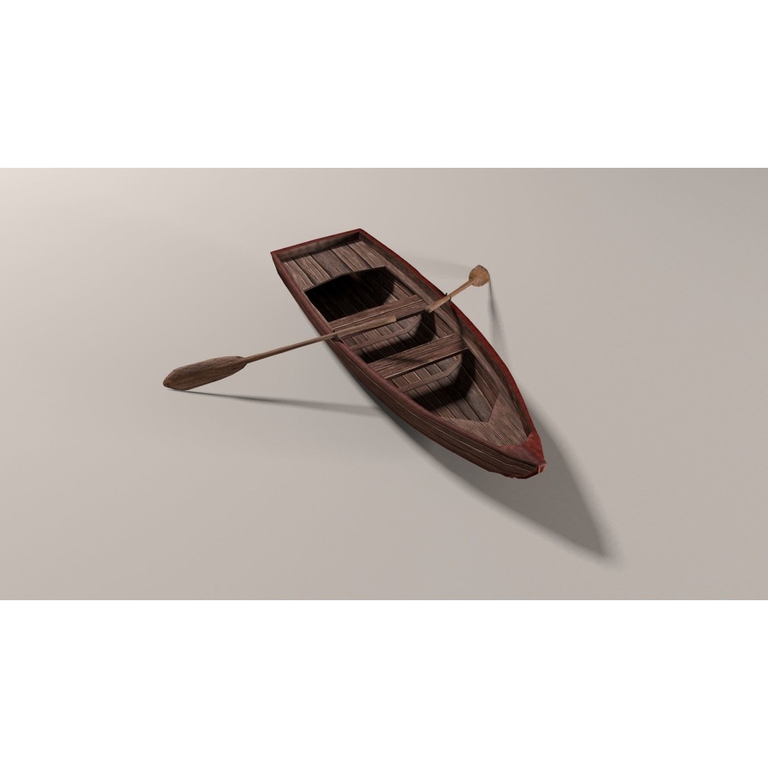 Boat 3D Model – Low Poly Historic Vessel with Oars, FBX - View 3