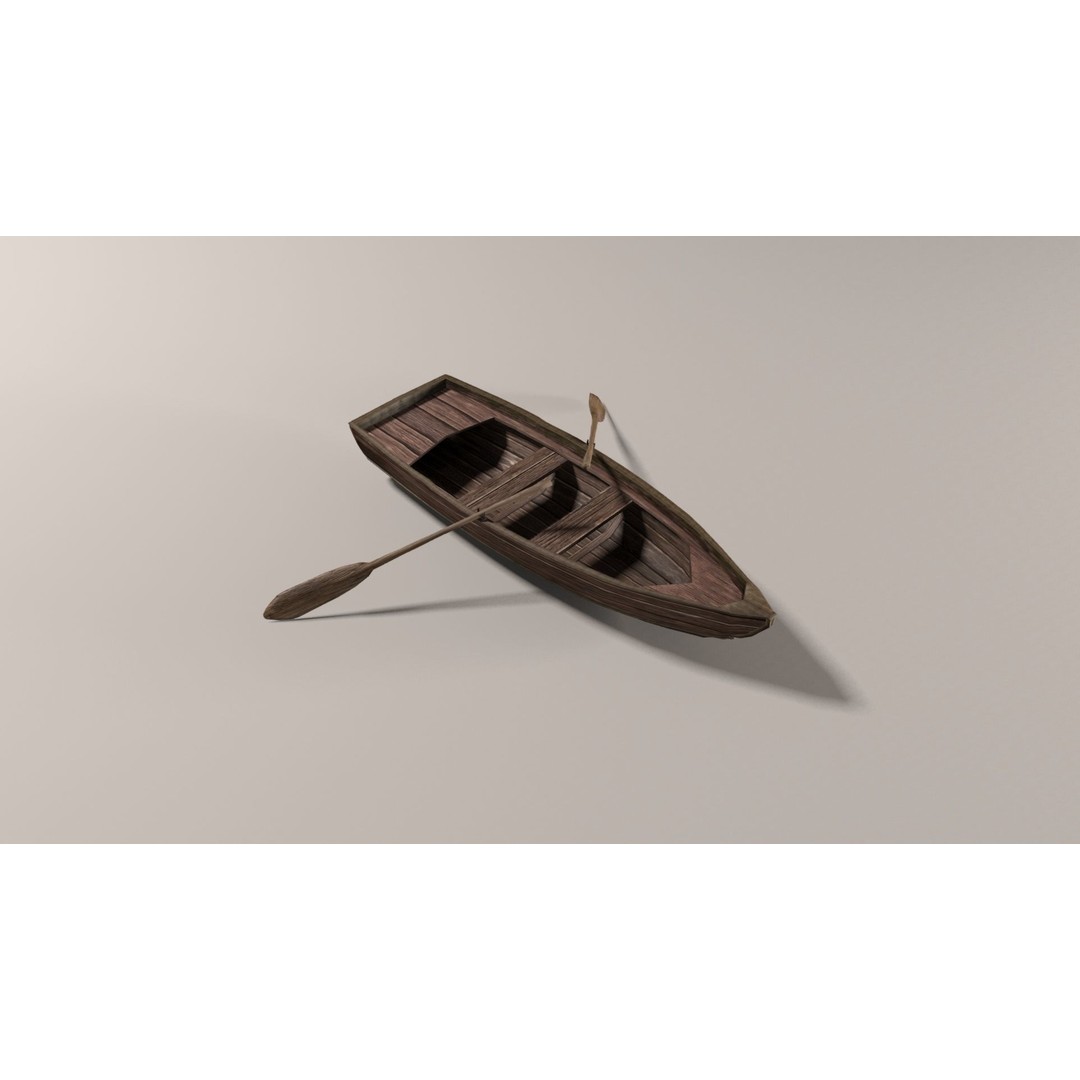 Boat 3D Model – Low Poly Historic Vessel with Oars, FBX - View 8