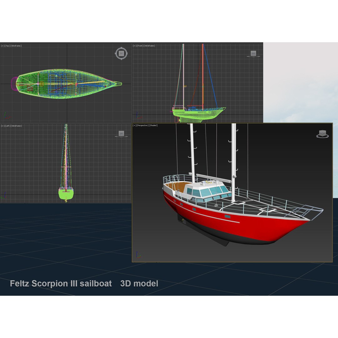 Feltz Scorpion III Sailboat 3D Model – Rigged Watercraft, FBX, OBJ