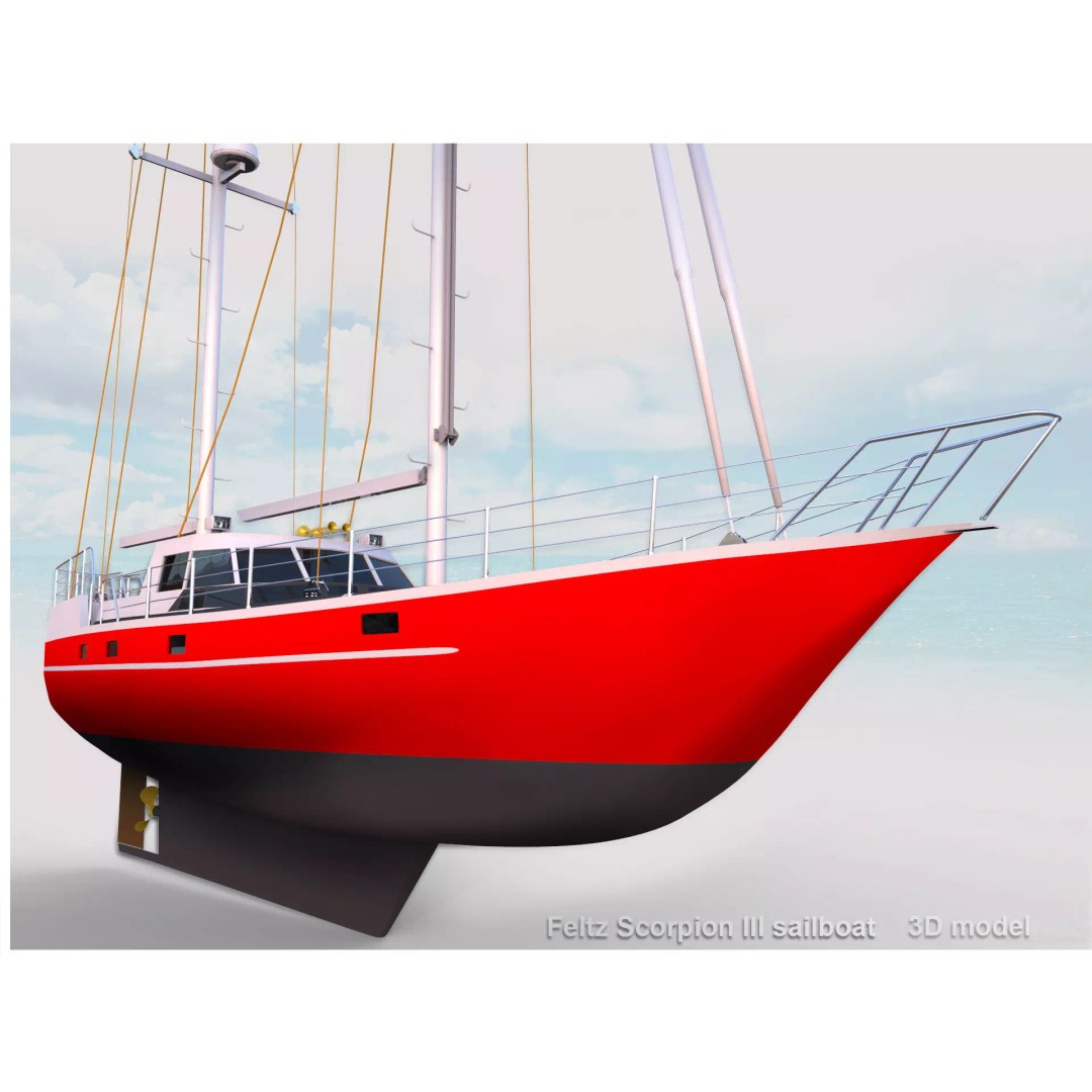 Feltz Scorpion III Sailboat 3D Model – Rigged Watercraft, FBX, OBJ - View 2
