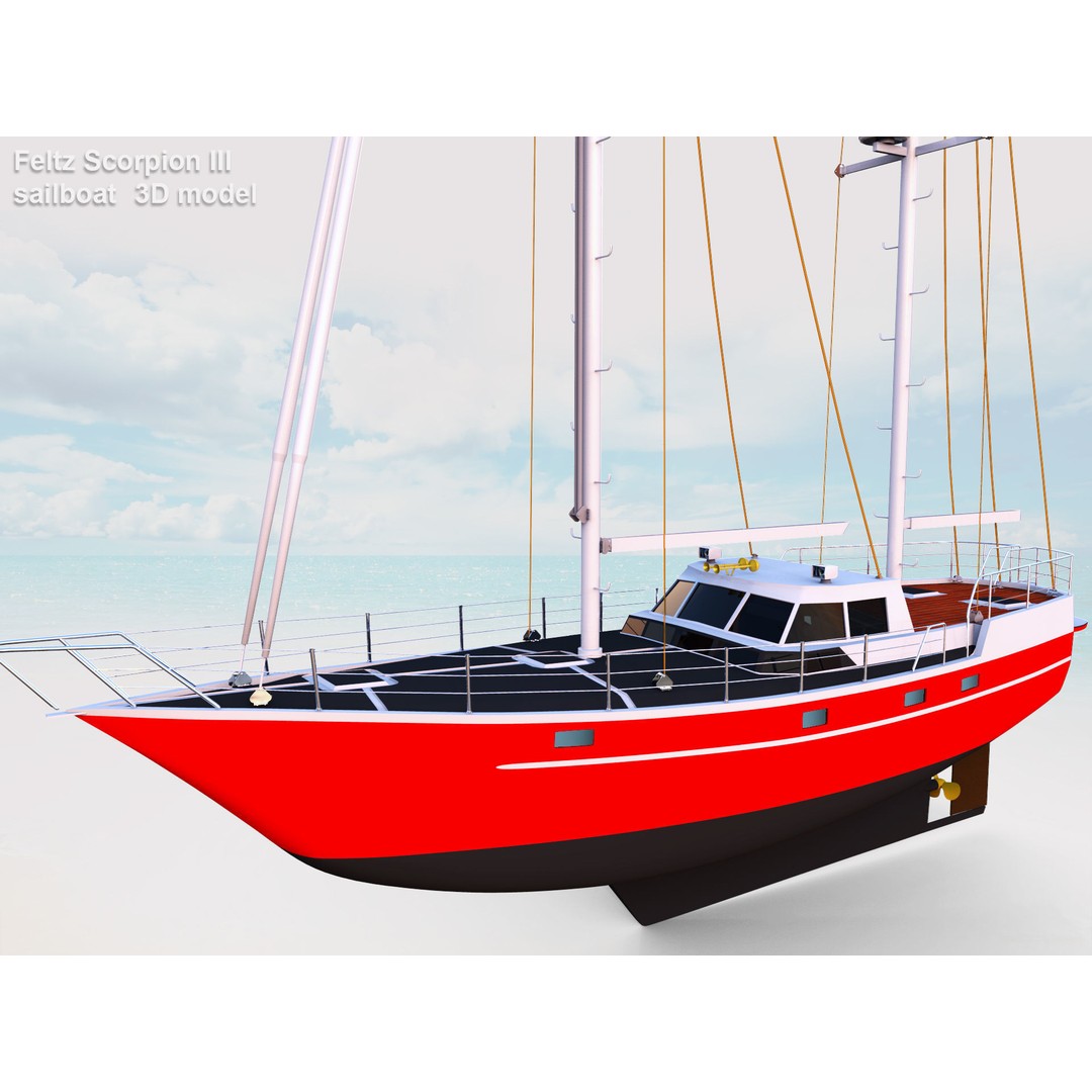 Feltz Scorpion III Sailboat 3D Model – Rigged Watercraft, FBX, OBJ - View 3