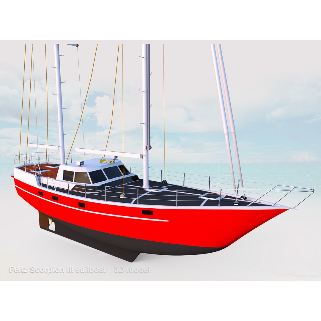 Feltz Scorpion III Sailboat 3D Model – Rigged Watercraft, FBX, OBJ - View 4