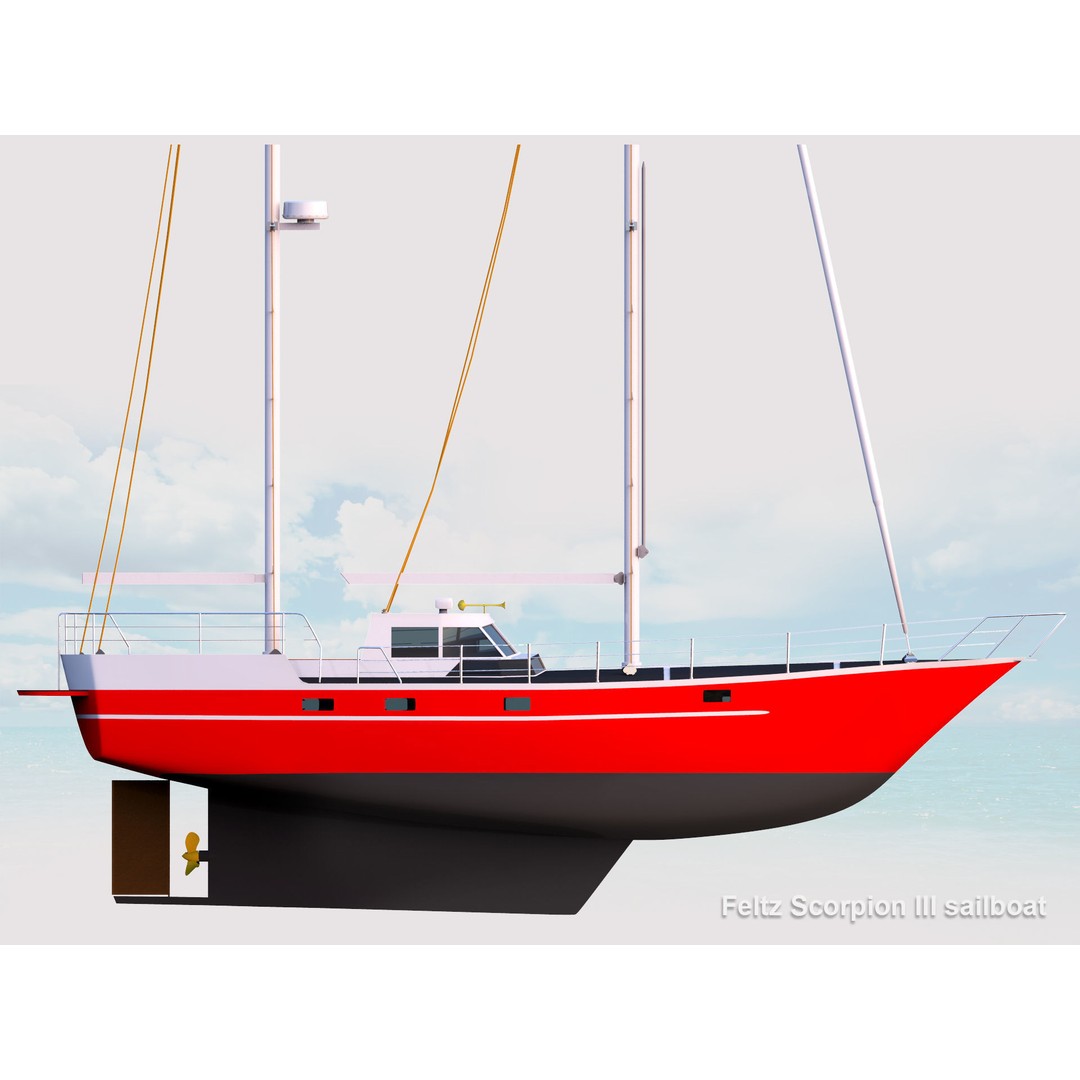 Feltz Scorpion III Sailboat 3D Model – Rigged Watercraft, FBX, OBJ - View 6