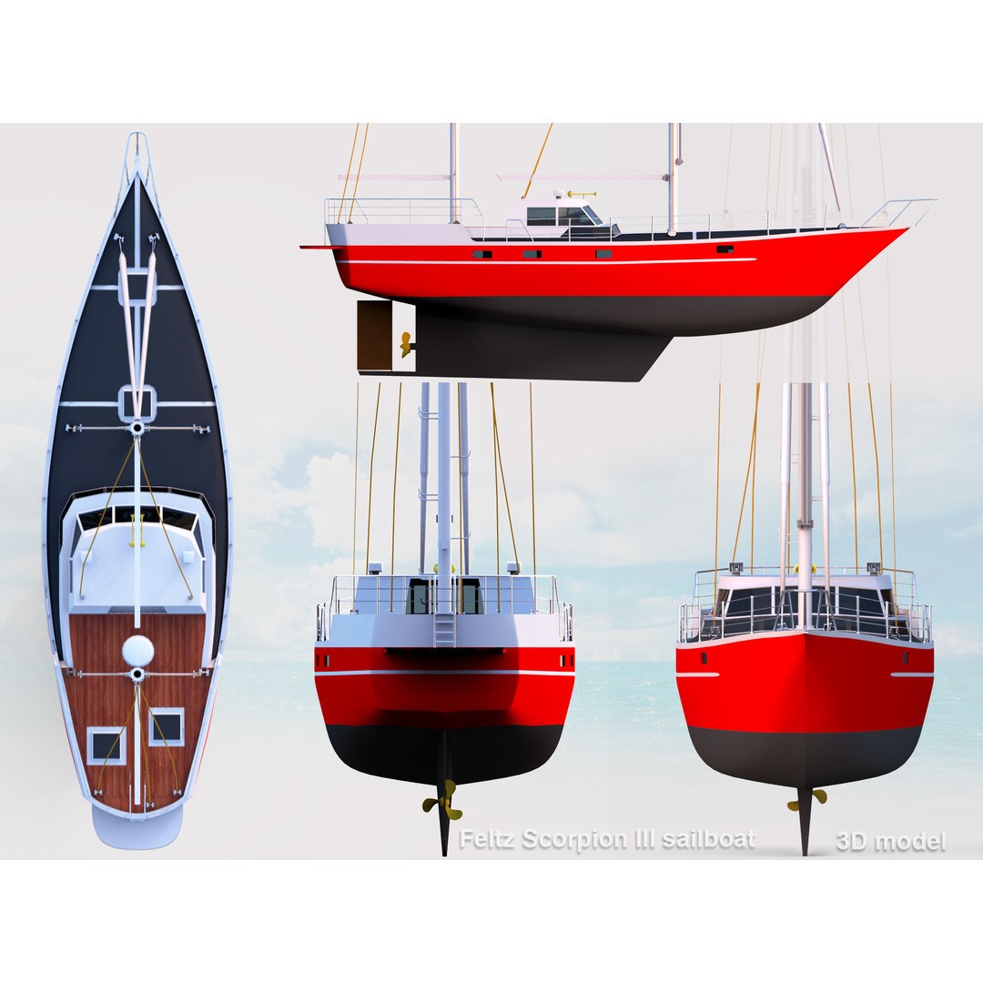 Feltz Scorpion III Sailboat 3D Model – Rigged Watercraft, FBX, OBJ - View 8
