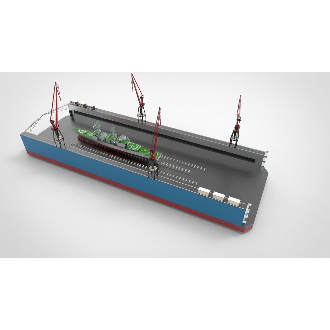 Floating Docks 3D Model – Animated Polygon Mesh for Ship Maintenance - View 3