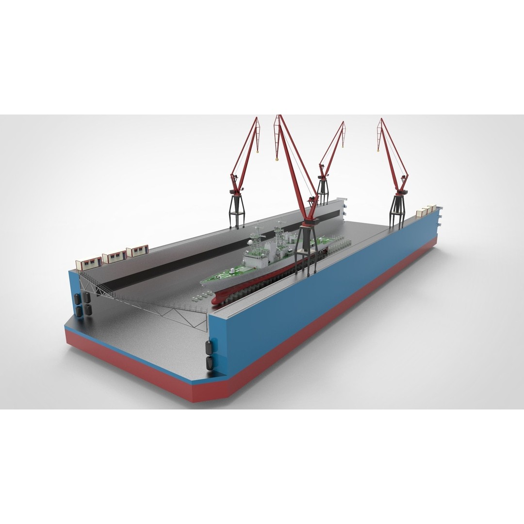 Floating Docks 3D Model – Animated Polygon Mesh for Ship Maintenance - View 4