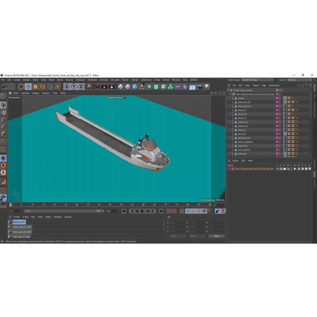 Semi-Submersible Yacht Carrier 3D Model – PBR Vessel for Marine Logistics