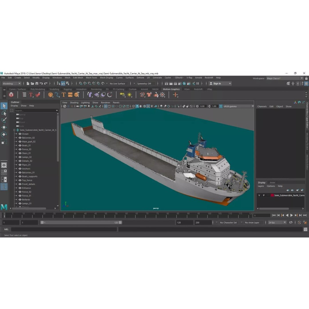 Semi-Submersible Yacht Carrier 3D Model – PBR Vessel for Marine Logistics - View 22
