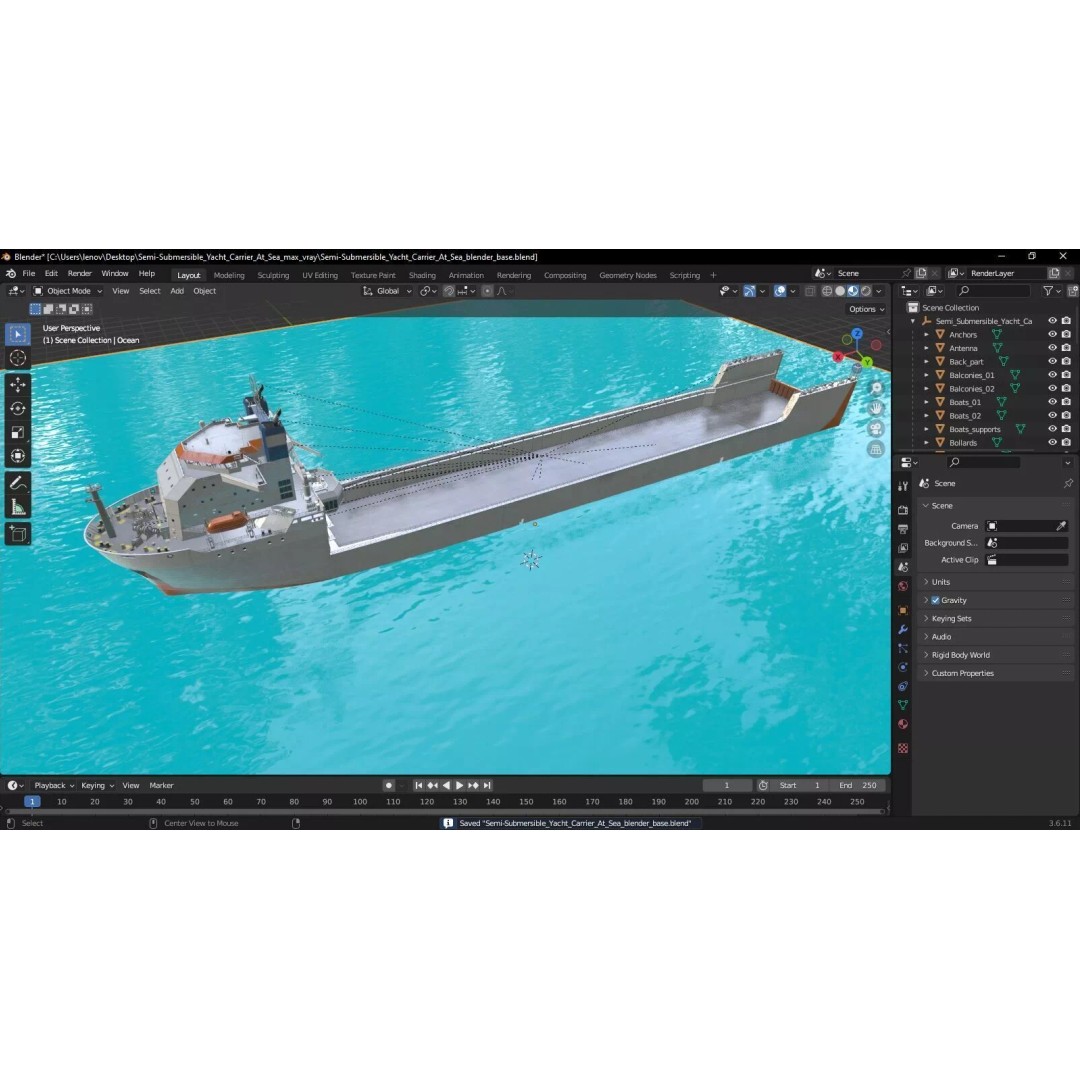 Semi-Submersible Yacht Carrier 3D Model – PBR Vessel for Marine Logistics - View 23