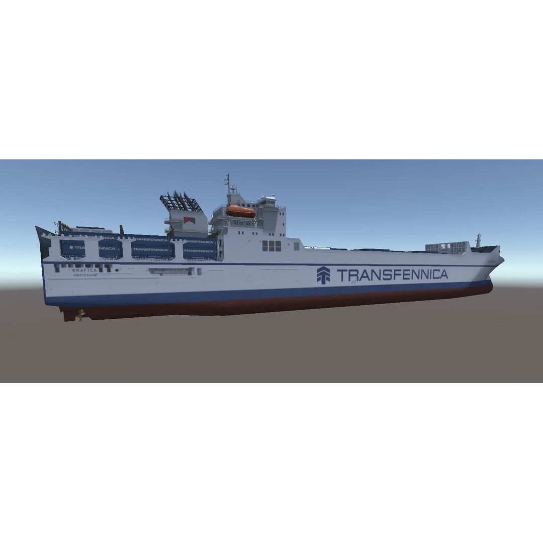 RORO Ferry 3D Model – Low Poly Industrial Watercraft, FBX, Unity - View 3