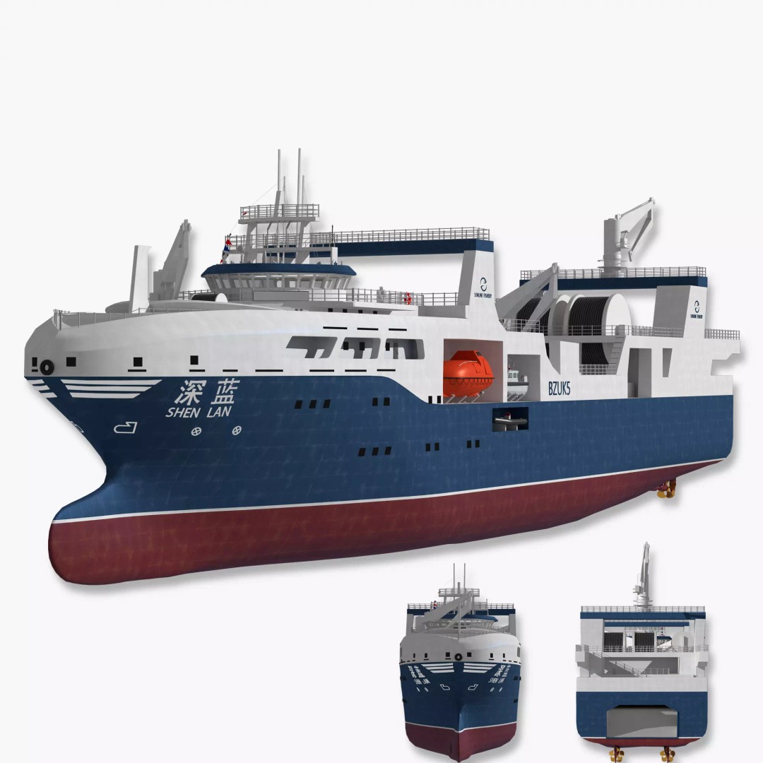 Deep Blue 3D Model – Fishing and Processing Vessel, OBJ, FBX - View 2