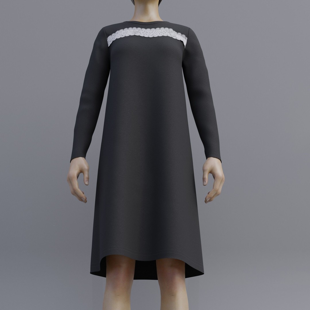 Sheath Dress 3D Model – Low Poly Female Clothing, PBR Textures - View 20