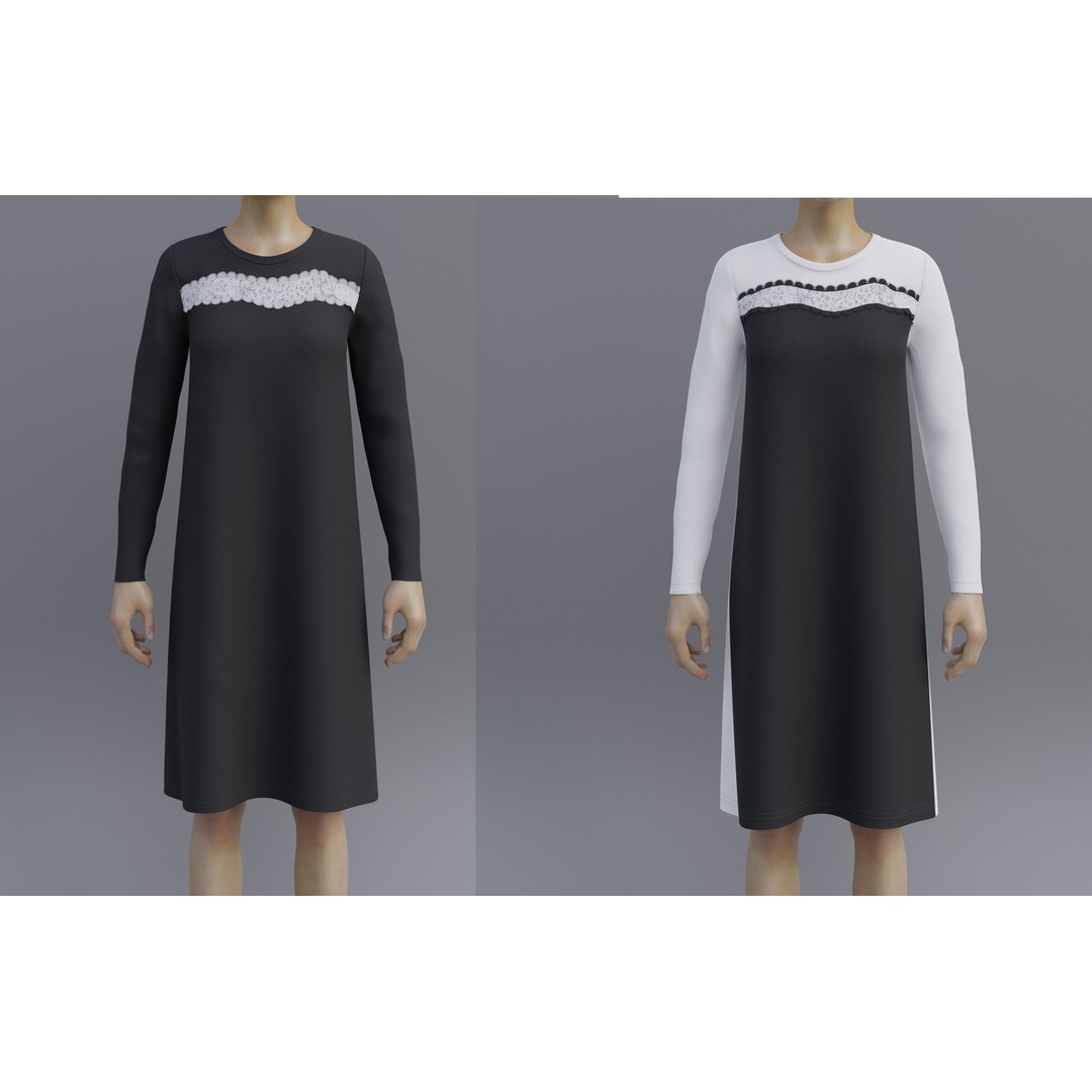 Sheath Dress 3D Model – Low Poly Female Clothing, PBR Textures - View 3