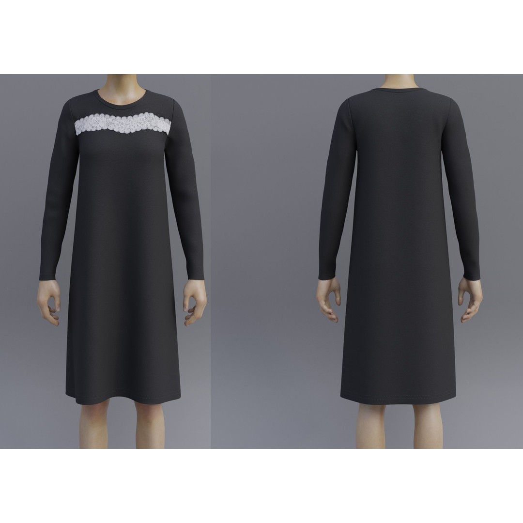 Sheath Dress 3D Model – Low Poly Female Clothing, PBR Textures - View 4