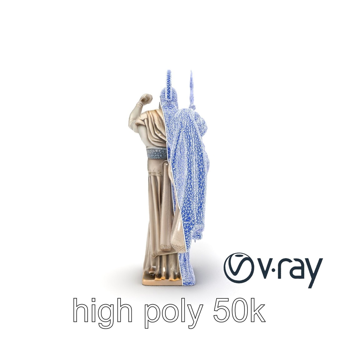 Heroic Roman Warrior Statue 3D Model – Low Poly PBR Game Asset, FBX