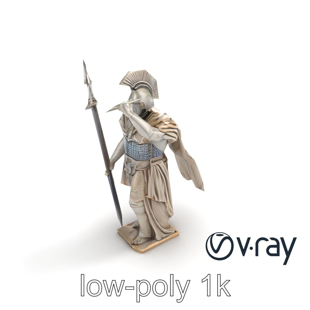 Heroic Roman Warrior Statue 3D Model – Low Poly PBR Game Asset, FBX - View 10