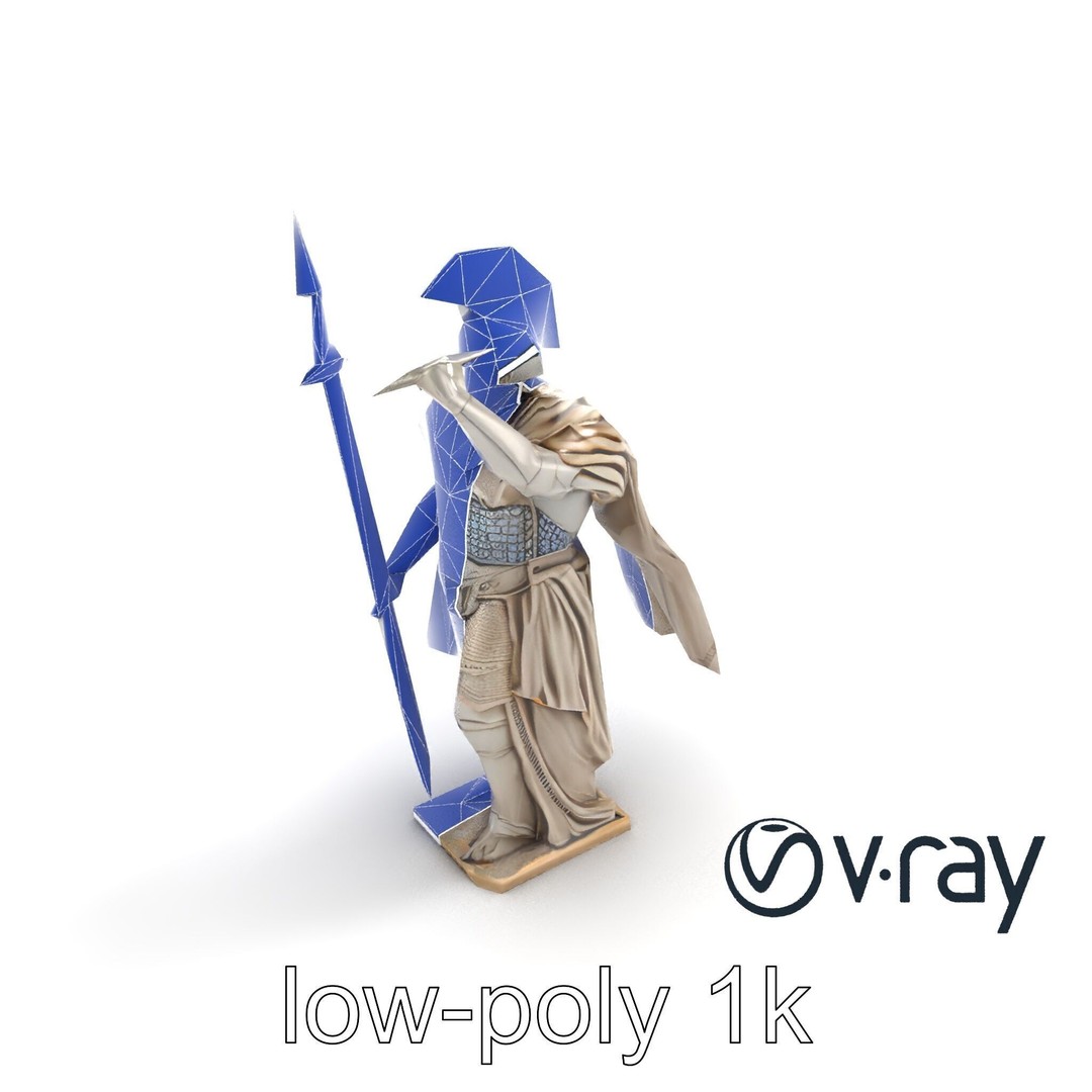 Heroic Roman Warrior Statue 3D Model – Low Poly PBR Game Asset, FBX - View 12