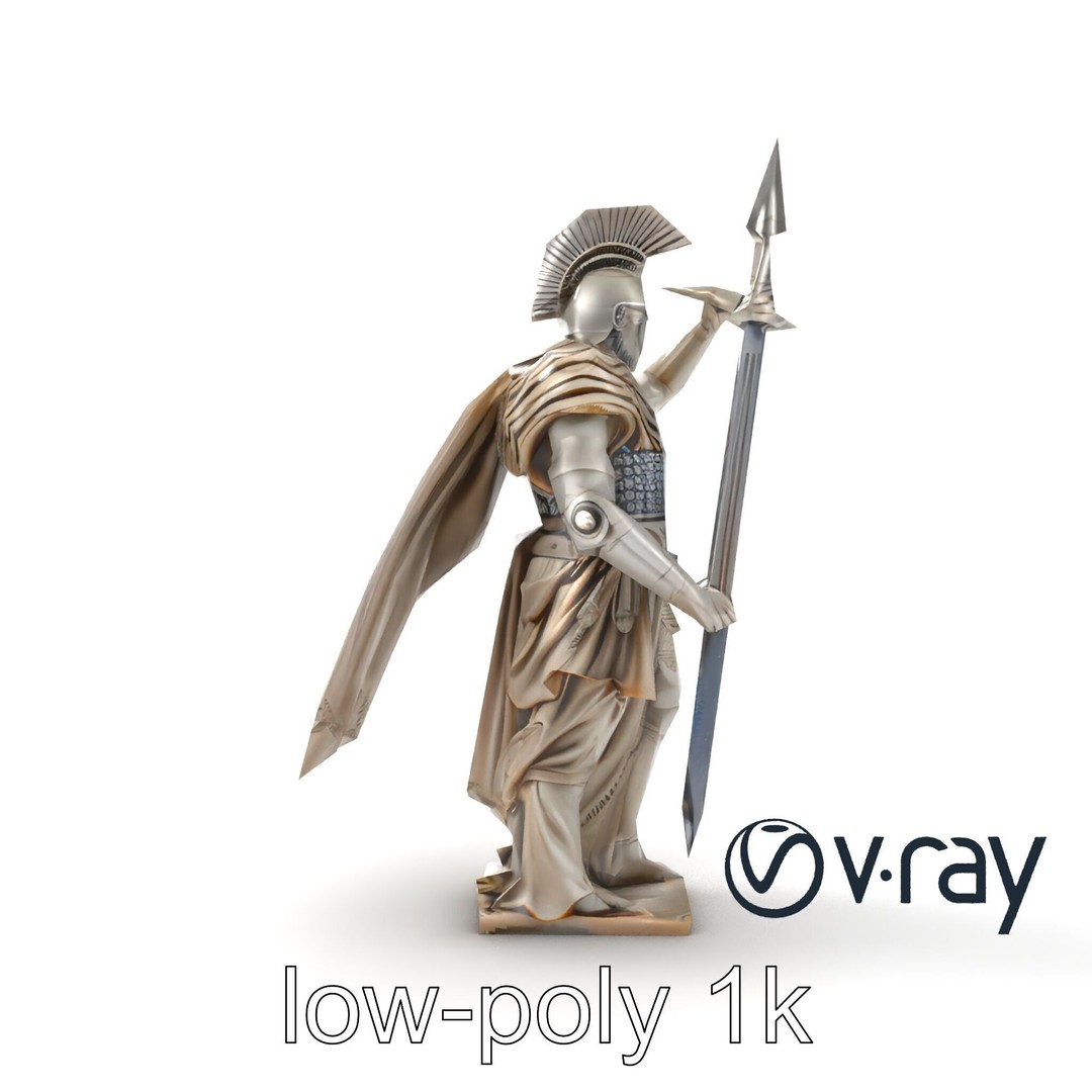Heroic Roman Warrior Statue 3D Model – Low Poly PBR Game Asset, FBX - View 15