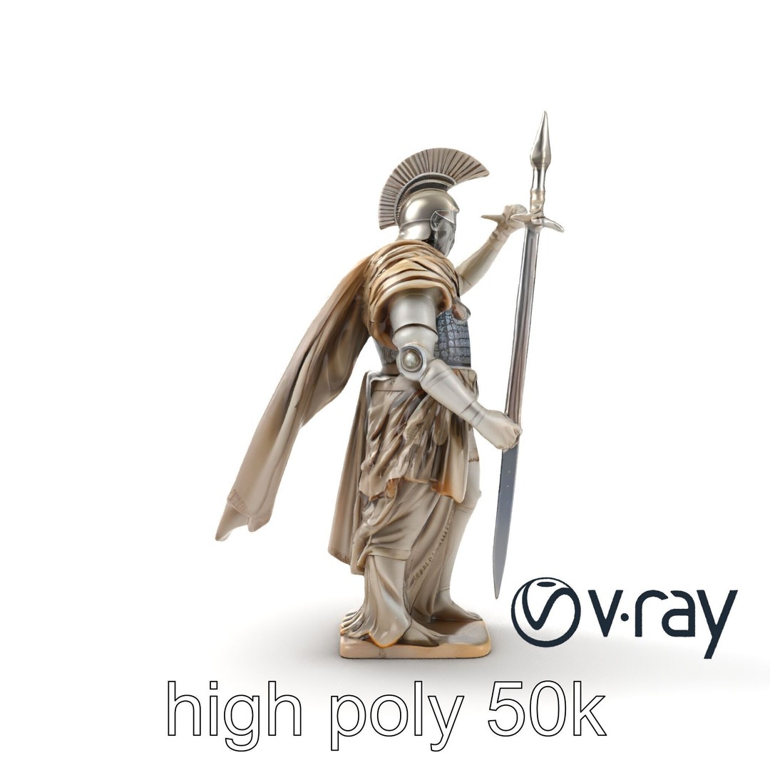 Heroic Roman Warrior Statue 3D Model – Low Poly PBR Game Asset, FBX - View 23