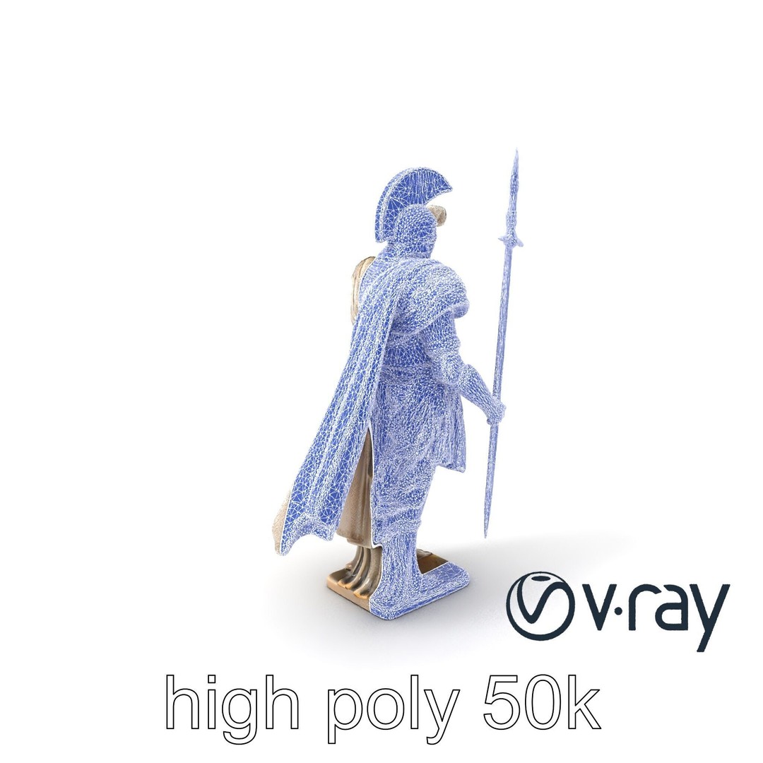 Heroic Roman Warrior Statue 3D Model – Low Poly PBR Game Asset, FBX - View 3