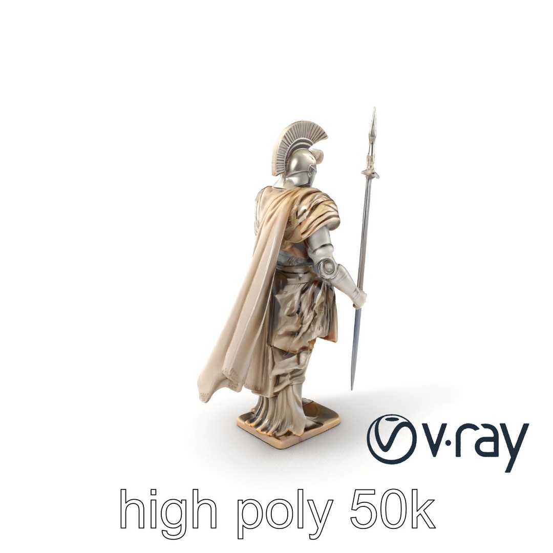 Heroic Roman Warrior Statue 3D Model – Low Poly PBR Game Asset, FBX - View 4