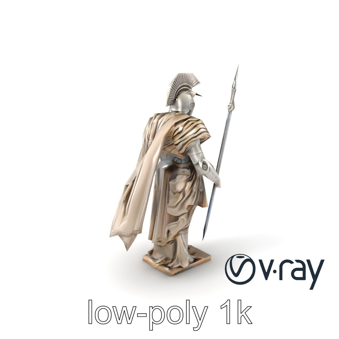 Heroic Roman Warrior Statue 3D Model – Low Poly PBR Game Asset, FBX - View 6