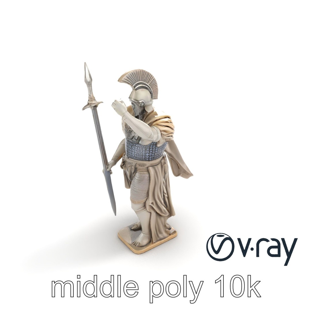 Heroic Roman Warrior Statue 3D Model – Low Poly PBR Game Asset, FBX - View 9