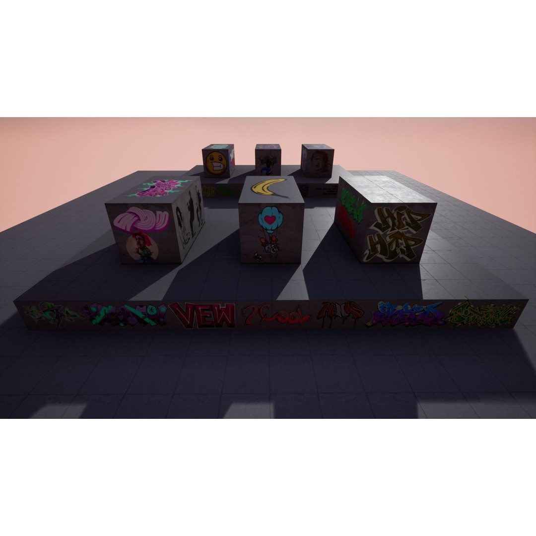 100 Procedural Graffiti Decals 3D Model – Low Poly Game Asset for UE4