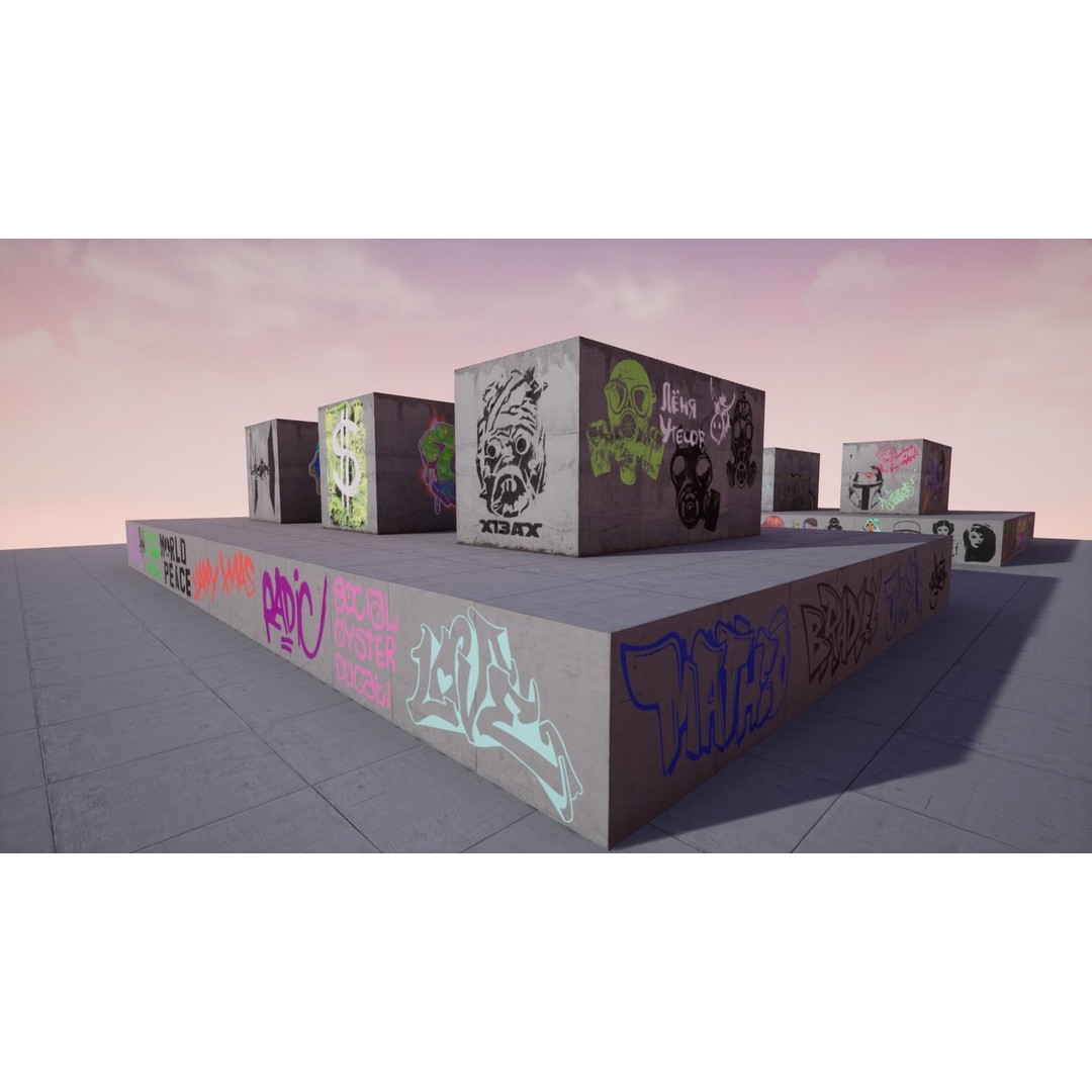 100 Procedural Graffiti Decals 3D Model – Low Poly Game Asset for UE4 - View 10