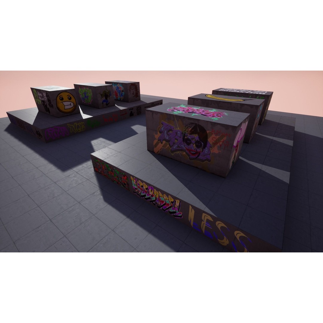 100 Procedural Graffiti Decals 3D Model – Low Poly Game Asset for UE4 - View 12