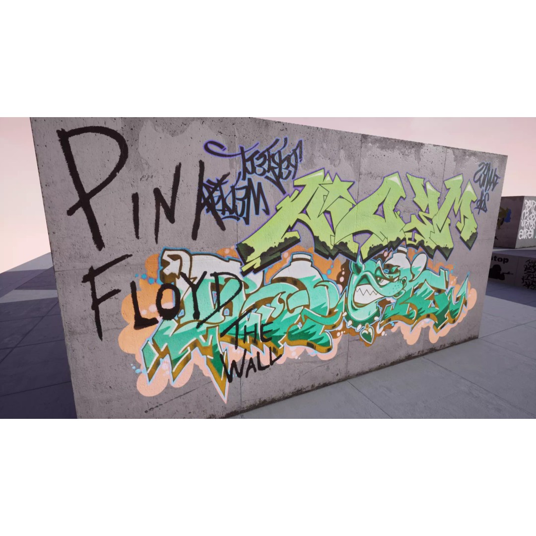 100 Procedural Graffiti Decals 3D Model – Low Poly Game Asset for UE4 - View 2