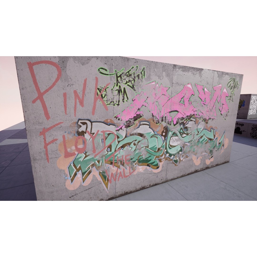 100 Procedural Graffiti Decals 3D Model – Low Poly Game Asset for UE4 - View 3