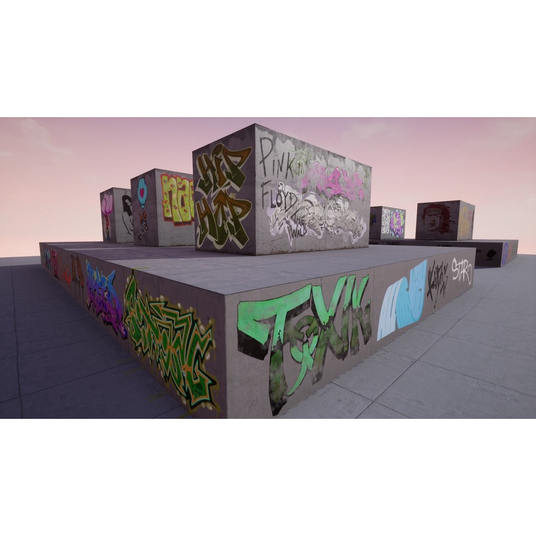 100 Procedural Graffiti Decals 3D Model – Low Poly Game Asset for UE4 - View 4