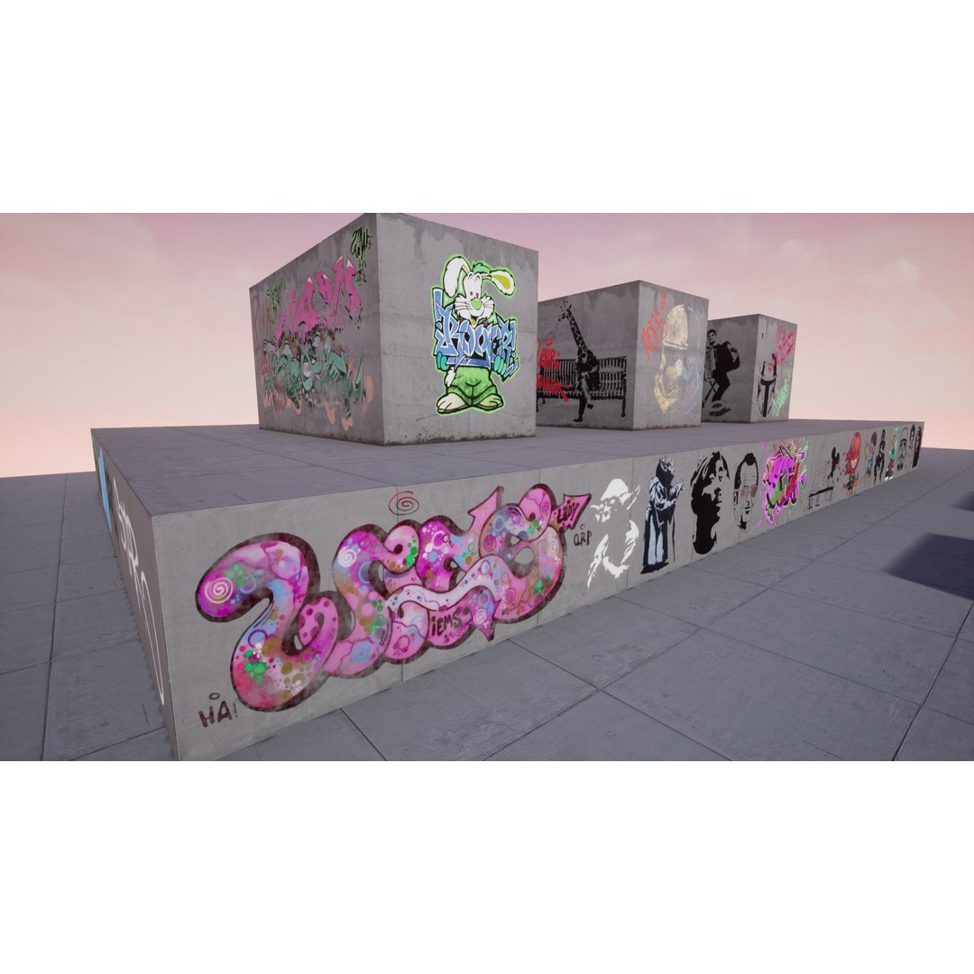 100 Procedural Graffiti Decals 3D Model – Low Poly Game Asset for UE4 - View 5