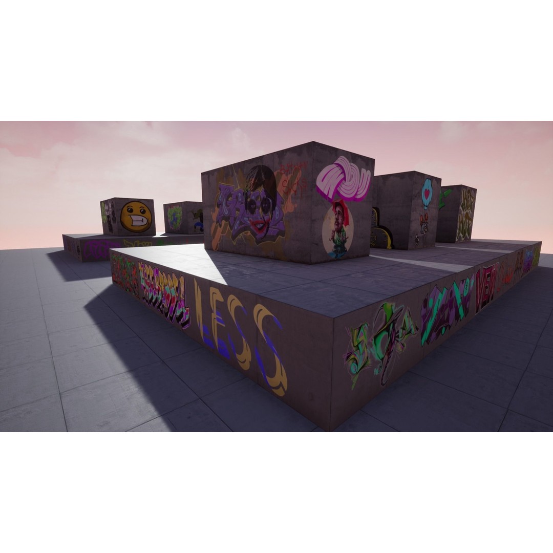100 Procedural Graffiti Decals 3D Model – Low Poly Game Asset for UE4 - View 7