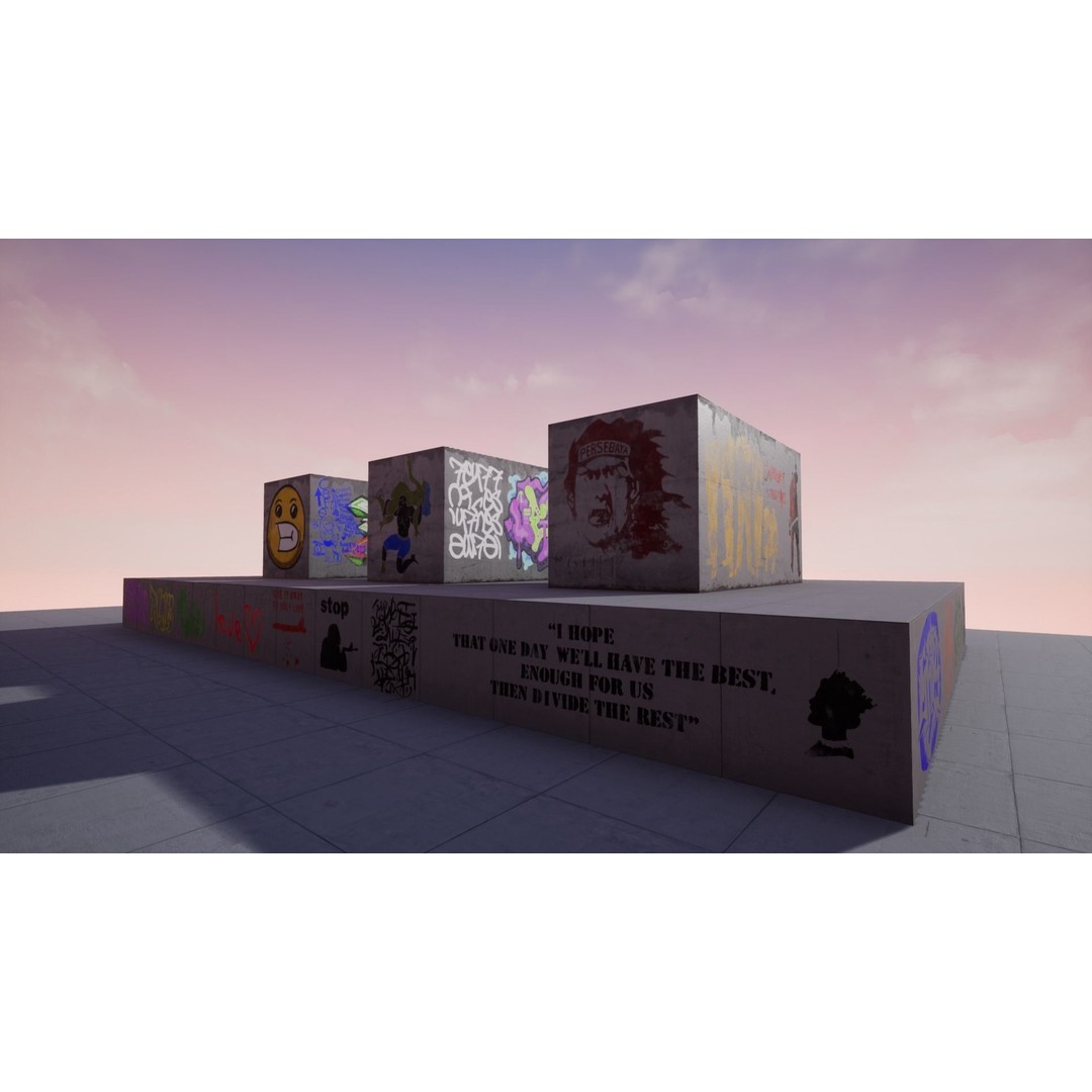 100 Procedural Graffiti Decals 3D Model – Low Poly Game Asset for UE4 - View 8