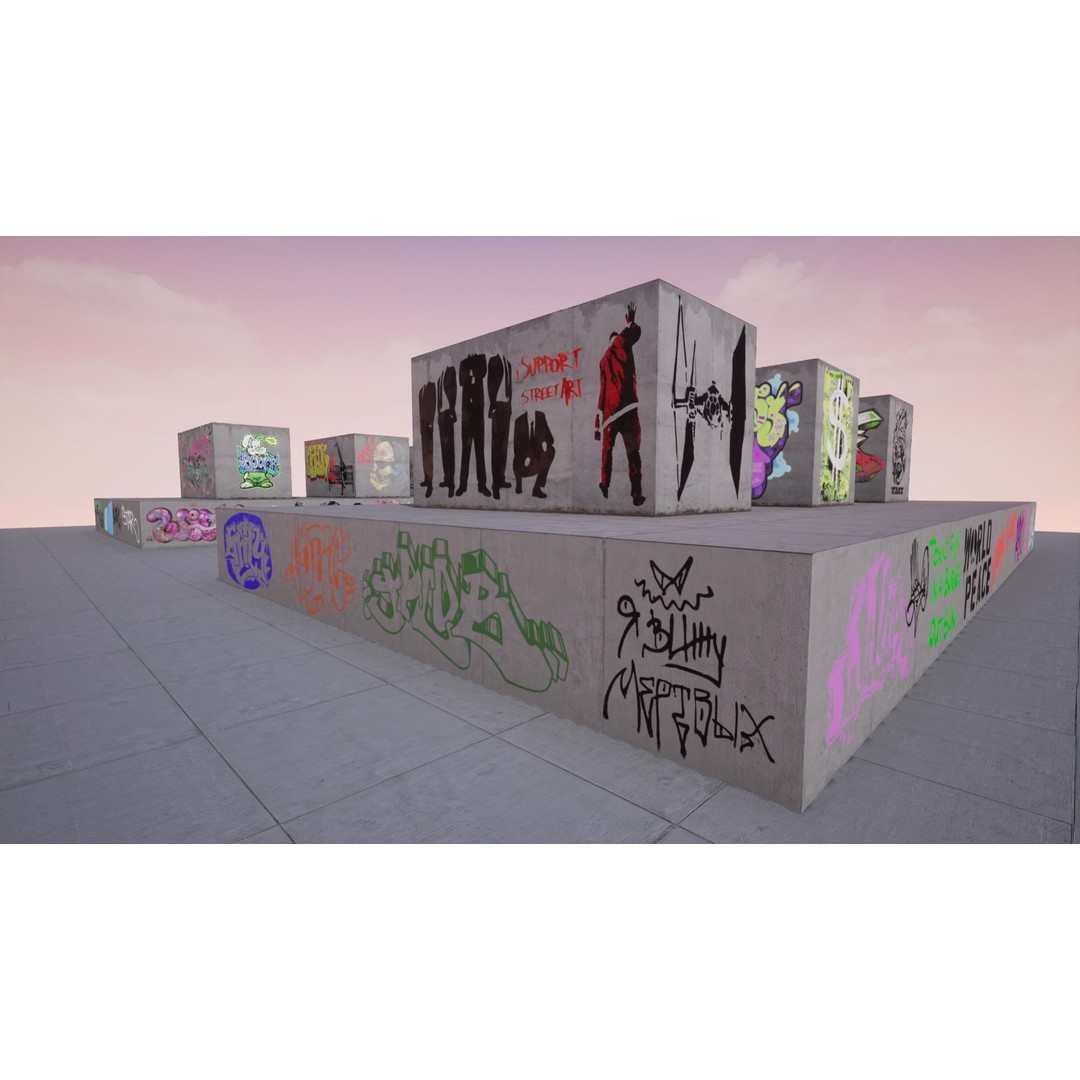 100 Procedural Graffiti Decals 3D Model – Low Poly Game Asset for UE4 - View 9